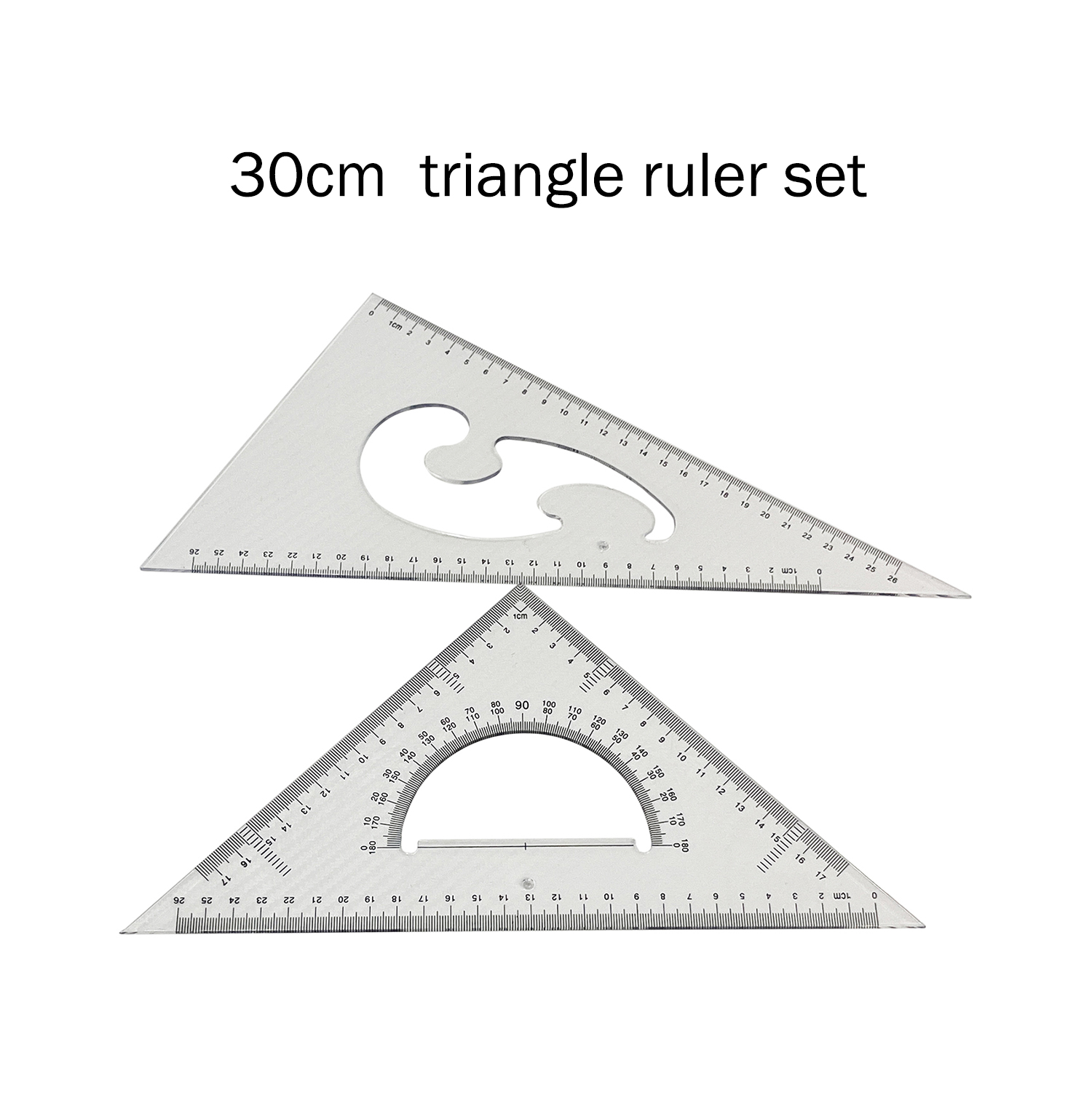 China factory wholesale 2pcs PVC 30cm geometry scale triangle ruler office school stationery drawing plastic scale ruler set